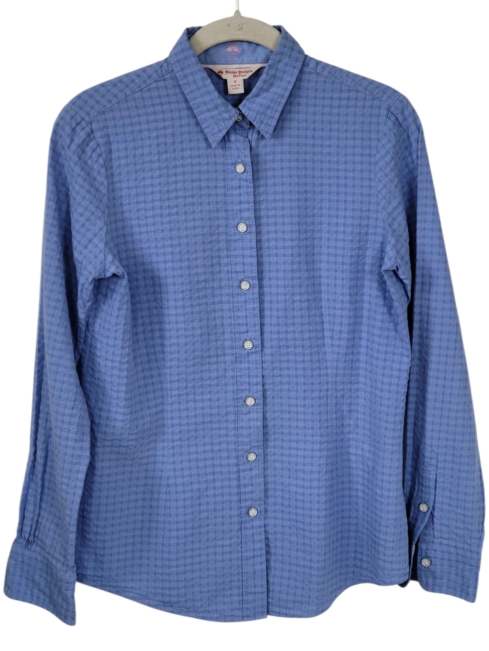 Brooks Brothers Red Fleece Blue Gingham Cotton Button Down Shirt 4 Preppy Office
